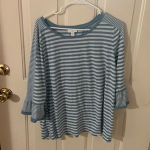 J Jill quarter length blue and white strips shirt